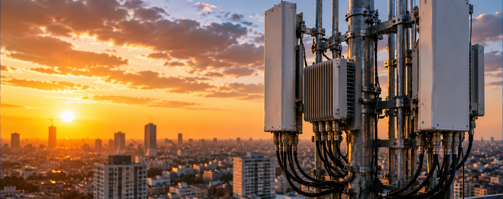 Industrial communication equipment at sunset
